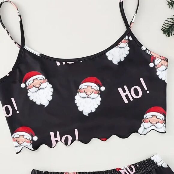 NWT Women’s 2 Piece Lingerie Black Tank with Shorts Holiday Santa - Size Large - Picture 3 of 3